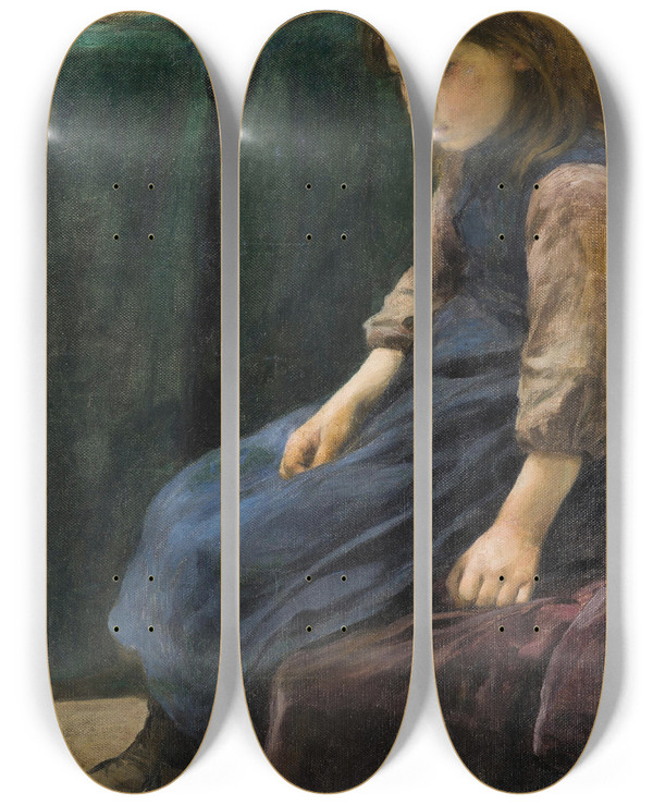 Triptych art skateboard deck of Frantiek Indel A Sitting Girl by Frantisek Sindelar (1887-1947)