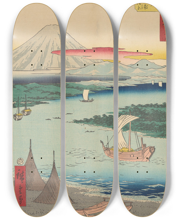 Triptych art skateboard deck of And Hiroshige Ejiri_1 by Ando Hiroshige (1797-1858)