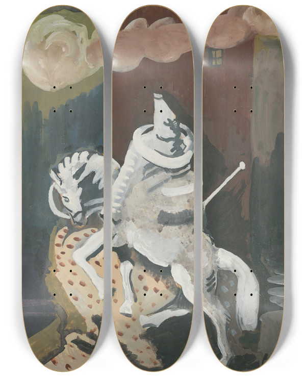 Triptych art skateboard deck of Cyprin Majernk V Noci by Cyprian Majernik (1909-1945)