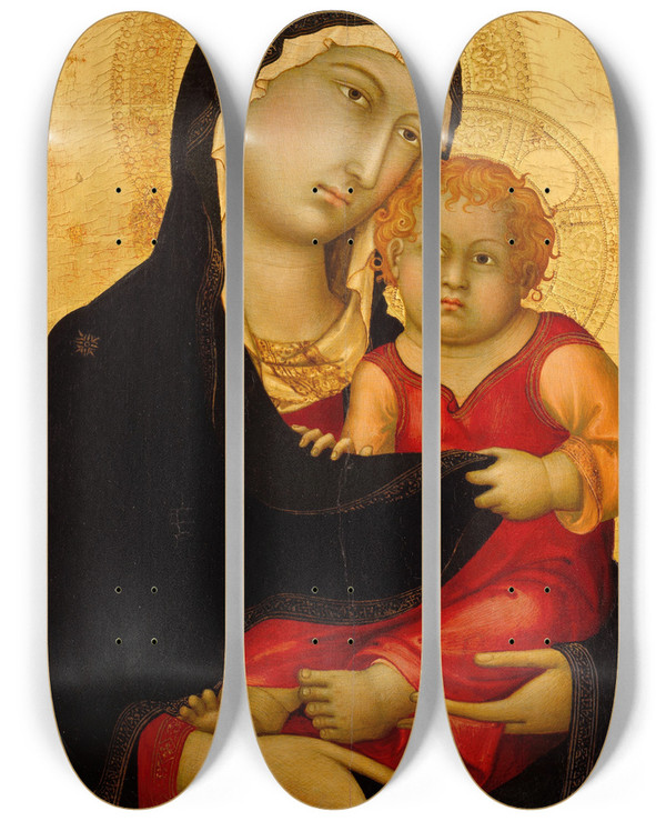 Triptych art skateboard deck of Simone Martini Madonna And Child by Simone Martini (1284-1344)