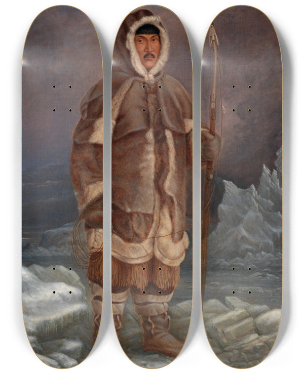 Triptych art skateboard deck of Antonio Zeno Shindler Eskimo Man by Antonio Zeno Shindler (1823-1899)