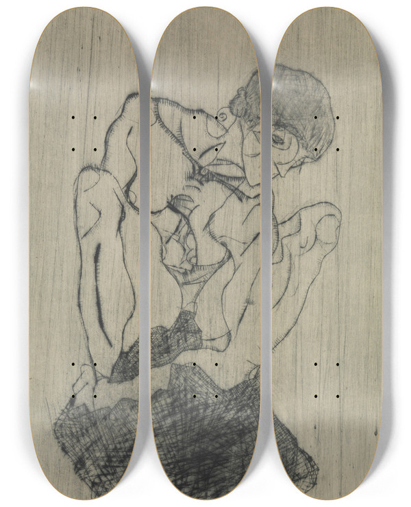 Triptych art skateboard deck of Egon Schiele Sorrow by Egon Schiele (1890-1918)