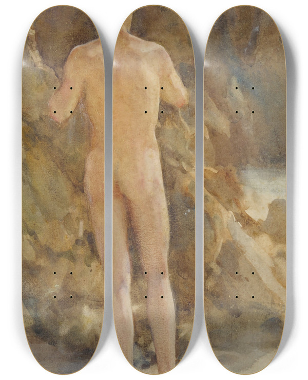 Triptych art skateboard deck of Henry Scott Tuke Male Nude By The Sea by Henry Scott Tuke (1858-1929)