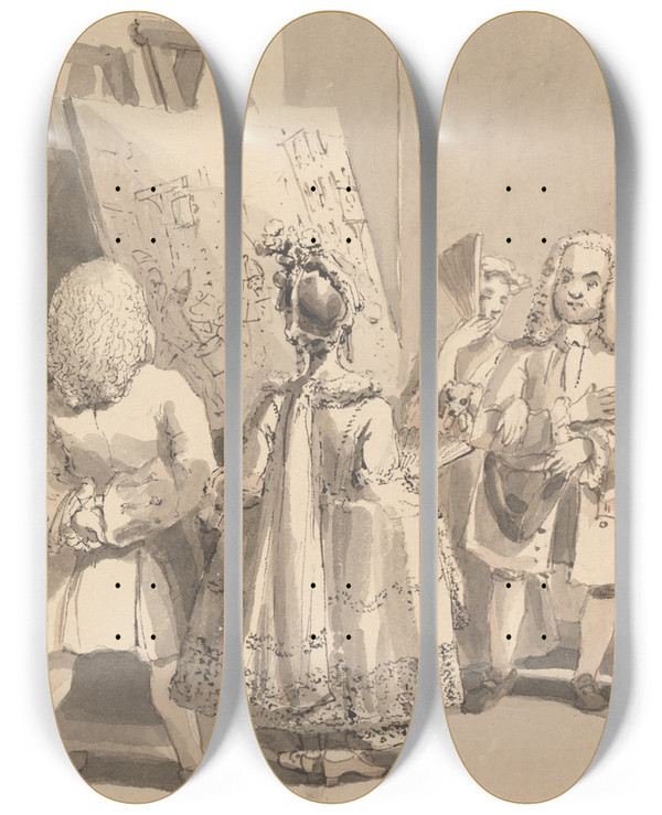 Triptych art skateboard deck of John Thomas Smith The Reconcilation by John Thomas Smith (1766-1833)