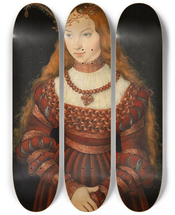 Triptych art skateboard deck of Lucas Cranach The Elder Sibylle Of Cleves by Lucas Cranach The Elder (1472-1553)