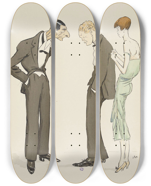 Triptych art skateboard deck of Georges Goursat Sem Le Dernier Jour De La Grande Semaine by Georges Goursat (Sem) (1863-1934)