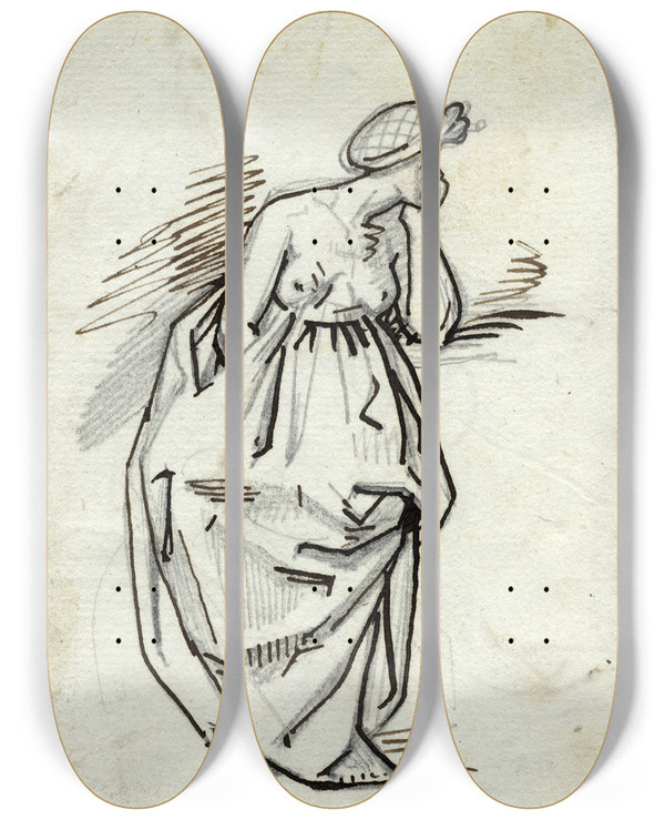 Triptych art skateboard deck of David Humbert De Superville Staande Vrouw Leunend Op De Elleboog by David Humbert De Superville (1770-1849)