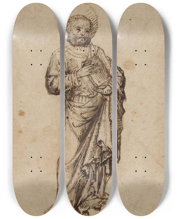 Triptych art skateboard deck of Michele Giambono Standing Apostle Or Saint by Michele Giambono (1400-1462)