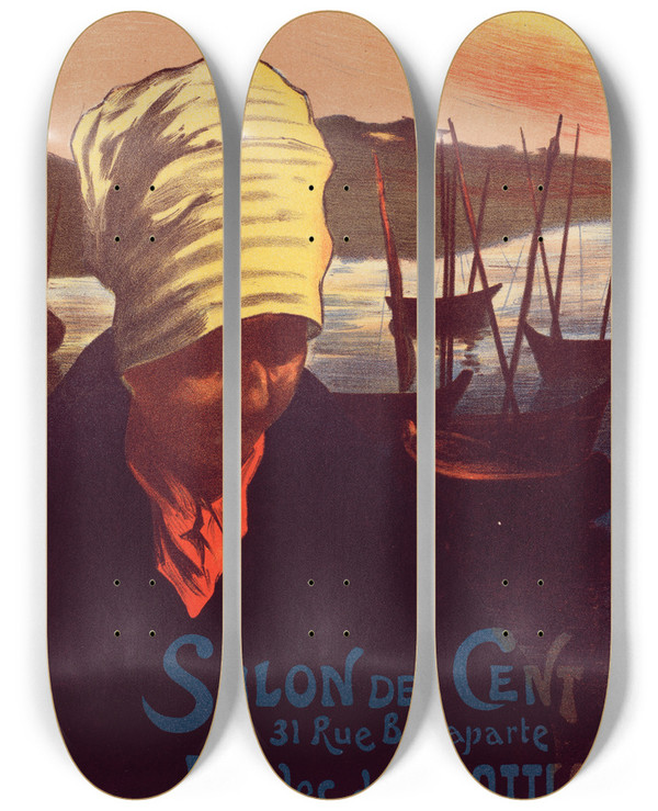 Triptych art skateboard deck of Fernand Louis Gottlob Salon Des Cent by Fernand Louis Gottlob (1873-1935)