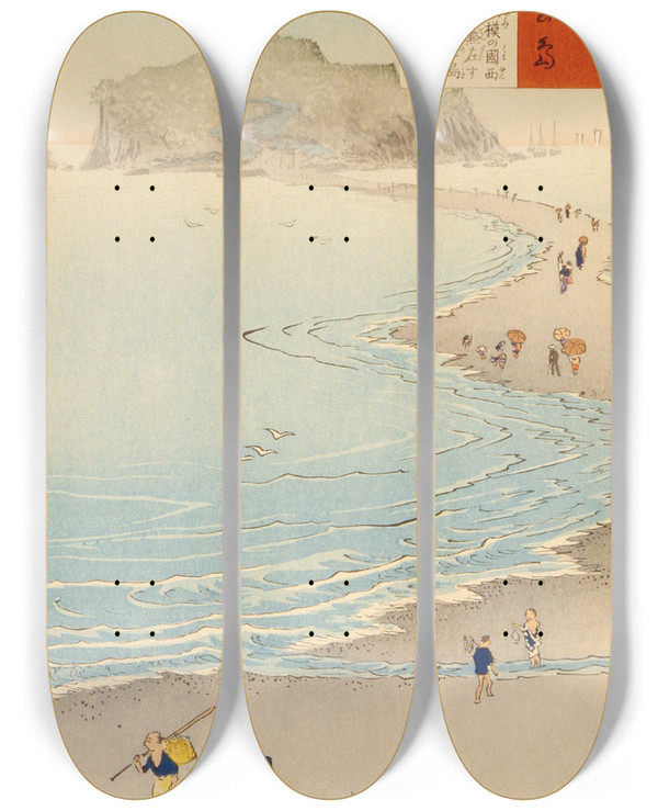 Triptych art skateboard deck of Kobayashi Kiyochika The Island Enoshima by Kobayashi Kiyochika (1847-1915)