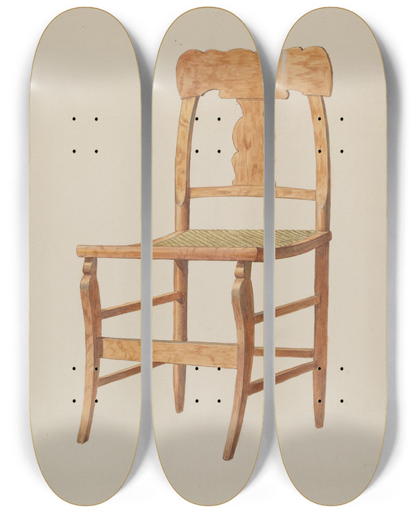 Triptych art skateboard deck of David S De Vault Maple Side Chair by David S De Vault