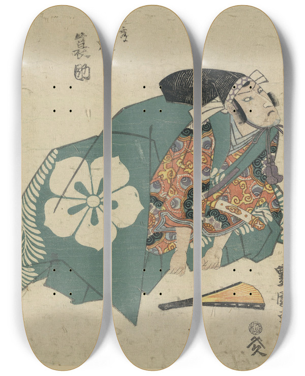 Triptych art skateboard deck of Toyokuni Utagawa Band Minosuke No Mitsuhida by Toyokuni Utagawa (1769-1825)