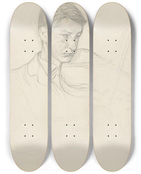 Triptych art skateboard deck of Jan Veth Schets Van Een Vioolspelende Jongen by Jan Veth (1864-1925)