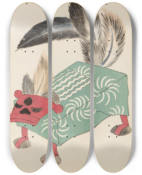 Triptych art skateboard deck of Shimizu Seif Unai No Tomo Pl 074 by Shimizu Seifu (1851-1913)