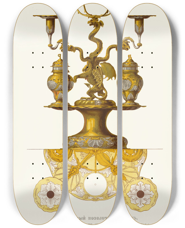 Triptych art skateboard deck of Fedor Grigoryevich Solntsev Serebrianyi Pozolochenyi Sudok Prislanyi V Dar Ot Shvedskago Korolia V 1644 G by Fedor Grigoryevich Solntsev (1801-1892)