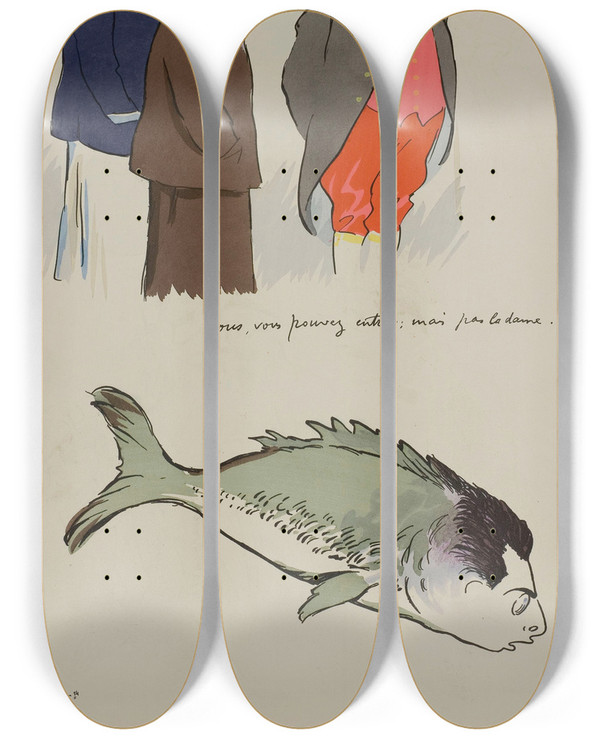 Triptych art skateboard deck of Georges Goursat Sem Cagnotte Des Hommes by Georges Goursat (Sem) (1863-1934)