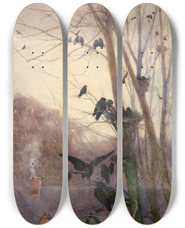 Triptych art skateboard deck of Mildred Anne Butler Shades Of Evening by Mildred Anne Butler (1858-1941)
