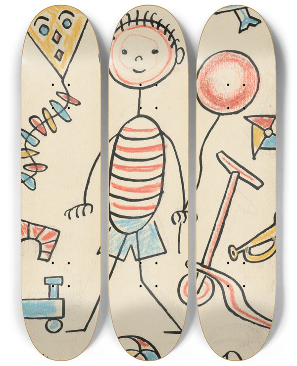 Triptych art skateboard deck of Josef Apek I Had A Dog And A Cat Pl 10 by Josef apek (1887-1945)