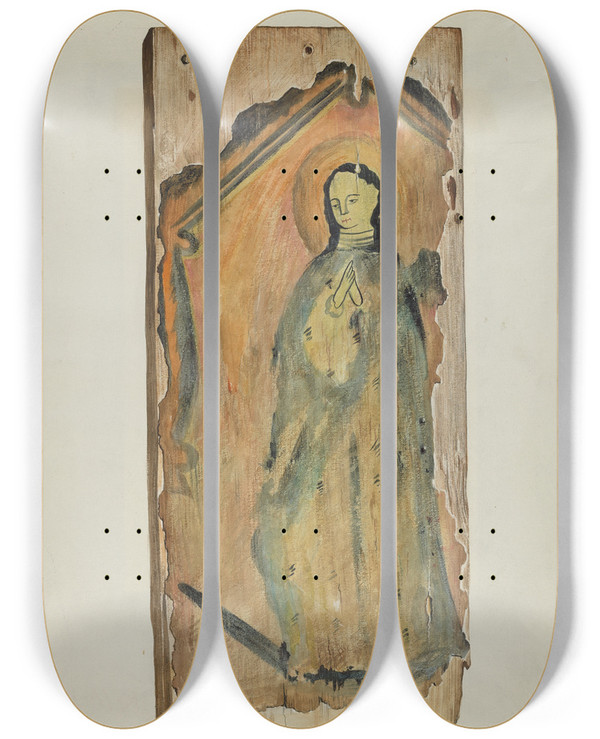 Triptych art skateboard deck of Carl Obergh Santo Lady Of Guadaloupe by Carl Obergh