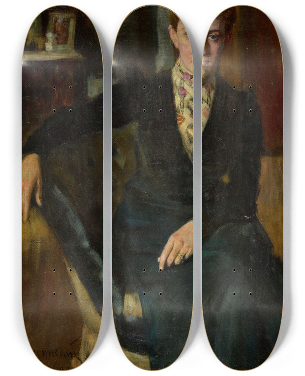 Triptych art skateboard deck of Vladimir Iliodorovich Rossinsky Portrait Of A Lady by Vladimir Iliodorovich Rossinsky (1874-1919)