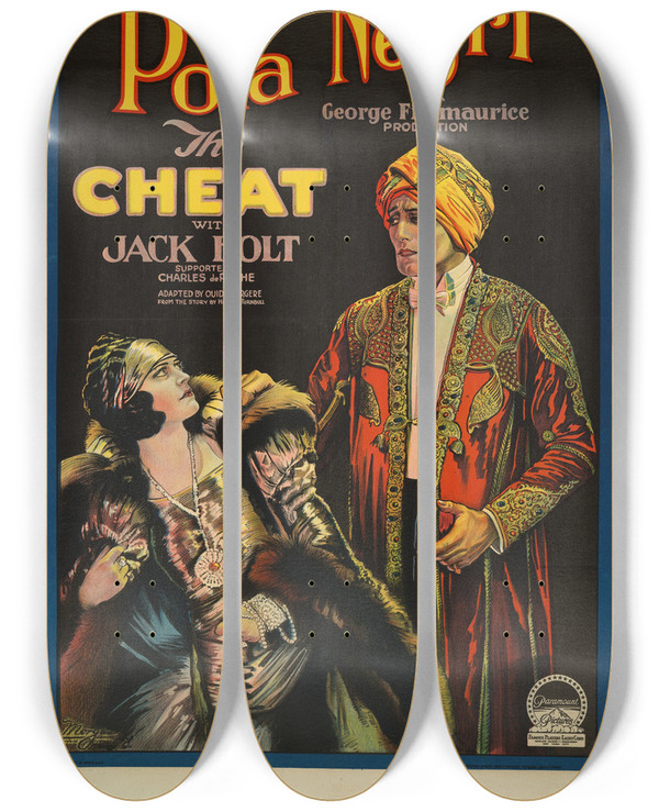 Triptych art skateboard deck of Morgan Litho Co The Cheat by Morgan Litho Co (19-20-)