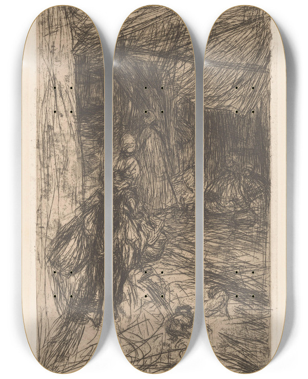 Triptych art skateboard deck of Marius Bauer Jongen Op Een Ezel by Marius Bauer (1867-1932)
