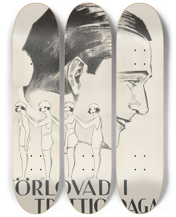 Triptych art skateboard deck of Eric Rohman Thirty Days by Eric Rohman (1891-1949)