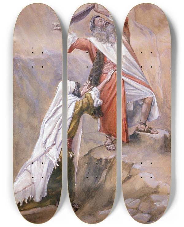 Triptych art skateboard deck of James Tissot Moses Destroyeth The Tables Of The Ten Commandments by James Tissot (1836-1902)