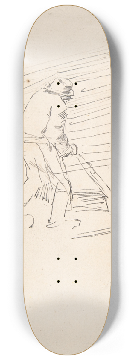 Flicien Rops - Study of a man pushing a plow 8.25 inch art skate deck