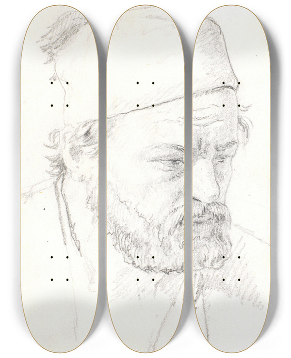Triptych art skateboard deck of Martinus Rrbye Skgget Mandsportrt Trekvart Profil Mod Hjre Med Fez by Martinus Rorbye (1803-1848)