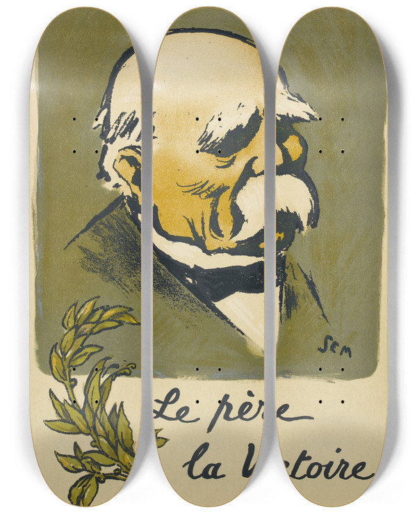 Triptych art skateboard deck of Georges Goursat Sem Le Pre La Victoire by Georges Goursat (Sem) (1863-1934)