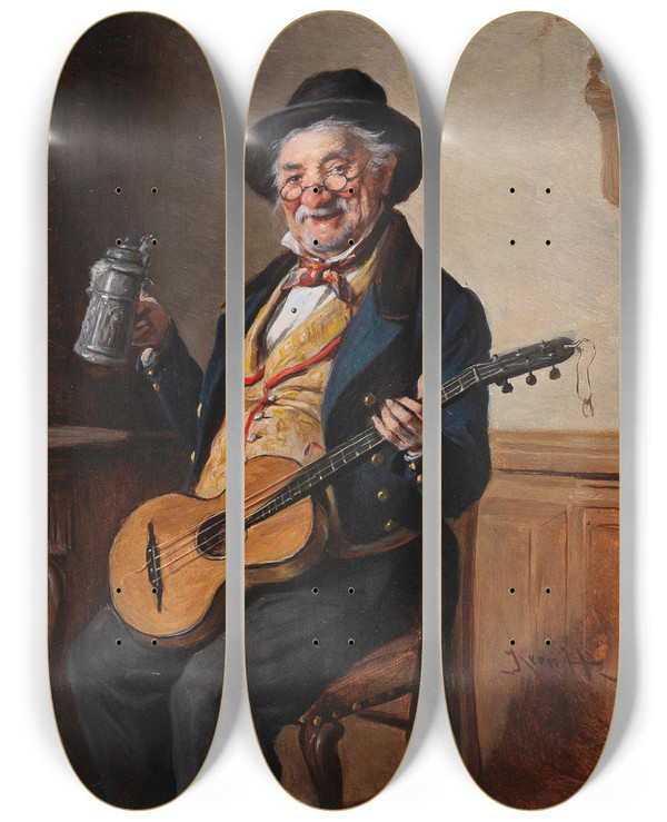 Triptych art skateboard deck of Hermann Kern In Guter Stimmung by Hermann Kern (1838-1912)