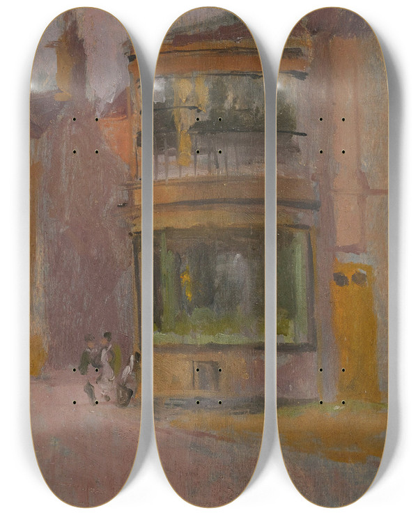 Triptych art skateboard deck of Walter Richard Sickert Street Scene by Walter Richard Sickert (1860-1942)