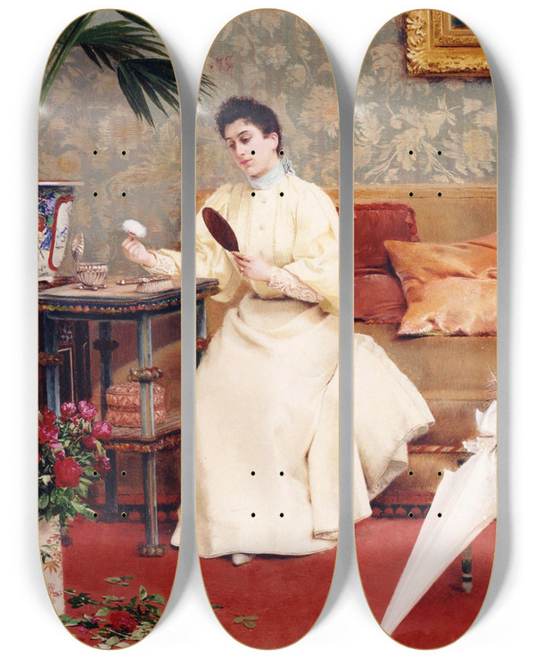 Triptych art skateboard deck of Georges Croegaert La Toilette by Georges Croegaert (1848-1923)