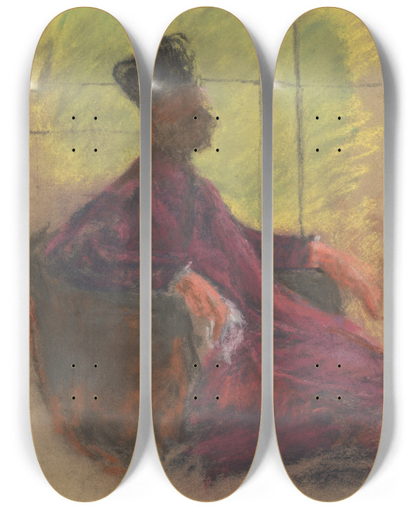 Triptych art skateboard deck of Ladislav Mednynszky Sitting by Ladislav Mednyanszky (1852-1919)