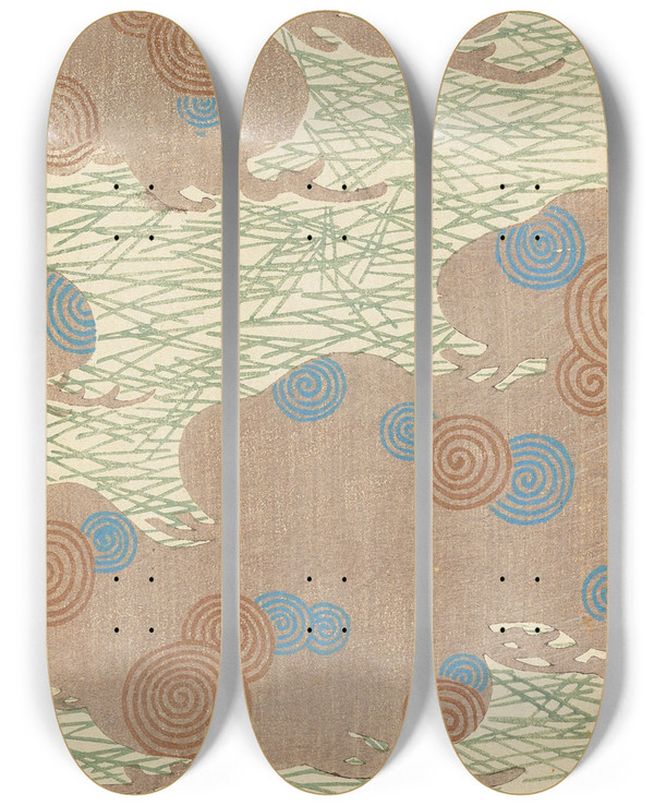 Triptych art skateboard deck of Korin Furuya Editor Bijutsukai Pl10 by Korin Furuya (Editor) (1875-1910)