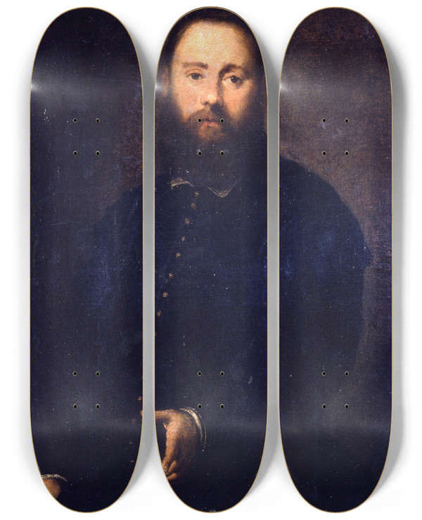Triptych art skateboard deck of Jacopo Tintoretto Portrait Of A Gentleman_2 by Jacopo Tintoretto (1518-1594)