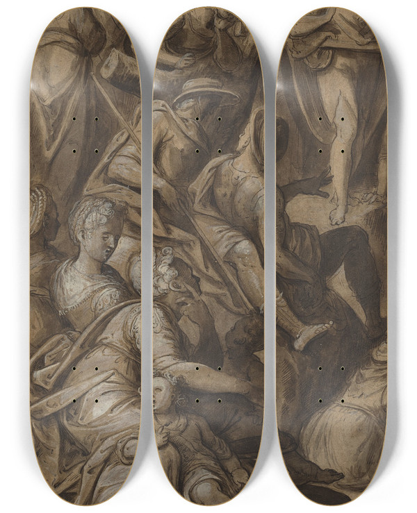 Triptych art skateboard deck of Anthonie Van Blocklandt Saint John Preaching by Anthonie Van Blocklandt (1533-1583)