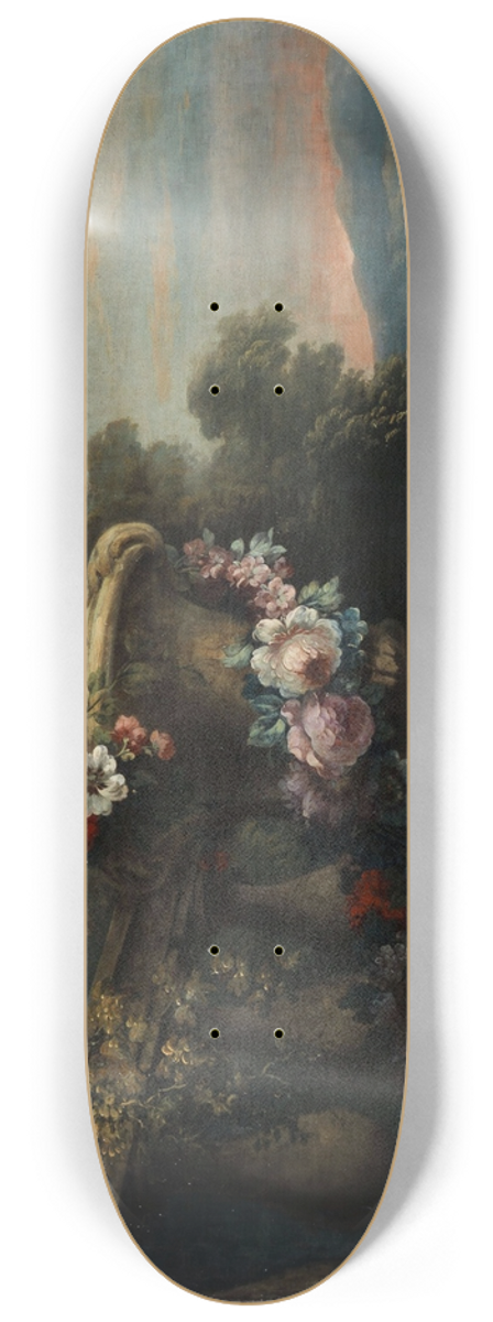 Flix Boutreux - Vase, fleurs, et fruits dans un paysage. 8.25 inch art skate deck