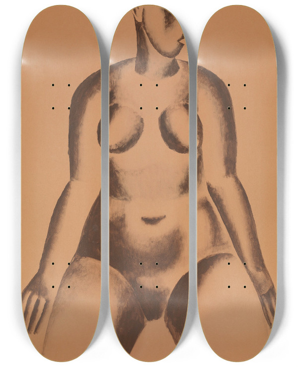 Triptych art skateboard deck of Frits Van Den Berghe Nude by Frits van den Berghe (1883-1939)