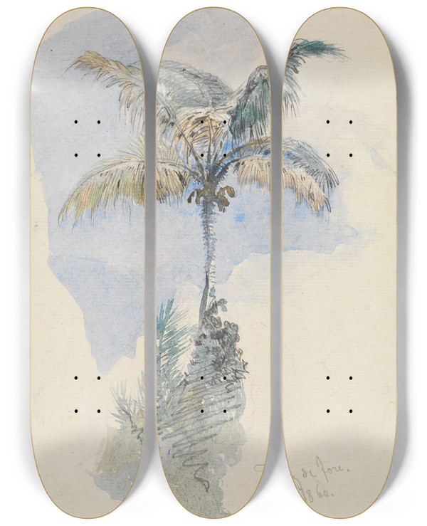 Triptych art skateboard deck of Ferdinand Keller Palmenstudie_2 by Ferdinand Keller (1842-1922)