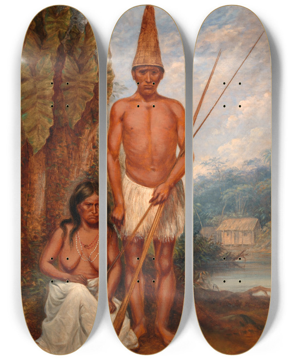 Triptych art skateboard deck of Antonio Zeno Shindler Omagua Indians by Antonio Zeno Shindler (1823-1899)