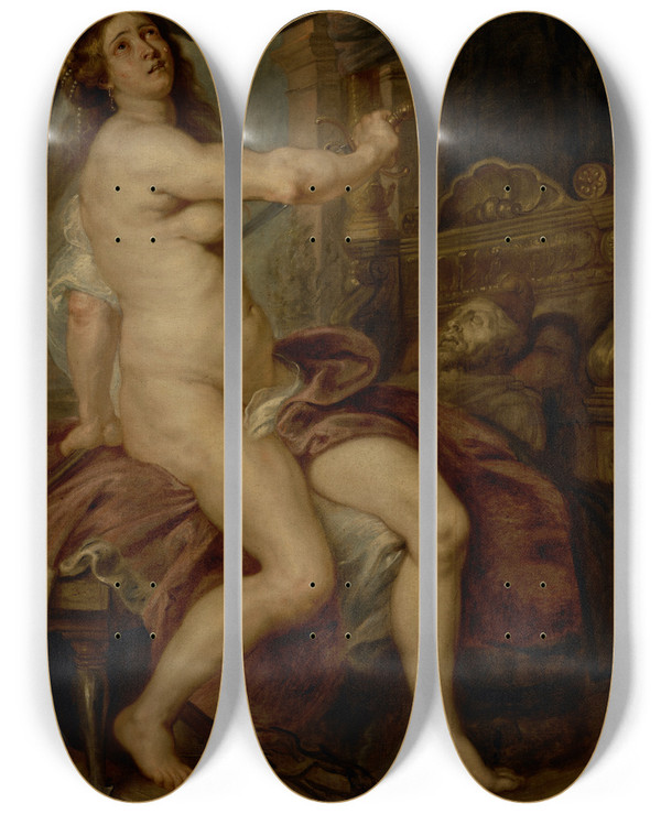 Triptych art skateboard deck of Follower Of Peter Paul Rubens The Death Of Dido by Follower Of Peter Paul Rubens (1577-1640)