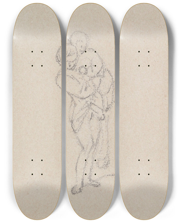 Triptych art skateboard deck of Nicaise De Keyser Two Children by Nicaise De Keyser (1813-1887)