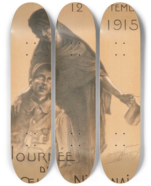 Triptych art skateboard deck of Maurice Louis Henri Neumont Journe De Loeuvre Nivernaise Des Mutils De La Guerre by Maurice Louis Henri Neumont (1868-1930)