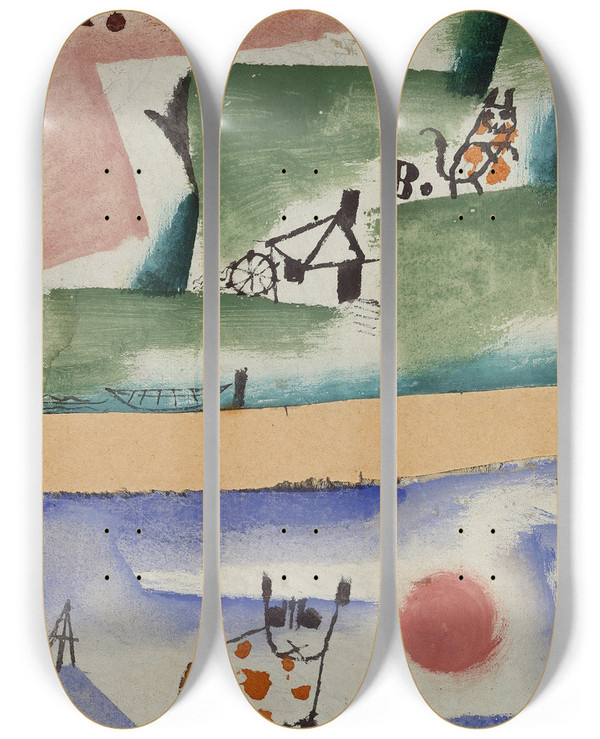 Triptych art skateboard deck of Paul Klee Tomcats Turf by Paul Klee (1879-1940)