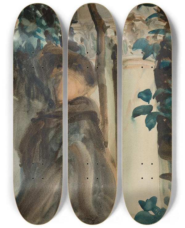 Triptych art skateboard deck of John Singer Sargent Mrs Gardner At Fenway Court by John Singer Sargent (1856-1925)