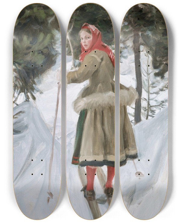 Triptych art skateboard deck of Anders Zorn Girl From Mora by Anders Zorn (1860-1920)