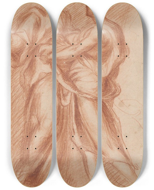 Triptych art skateboard deck of Giovanni Battista Naldini Mercury And Aglauros by Giovanni Battista Naldini (1535-1591)