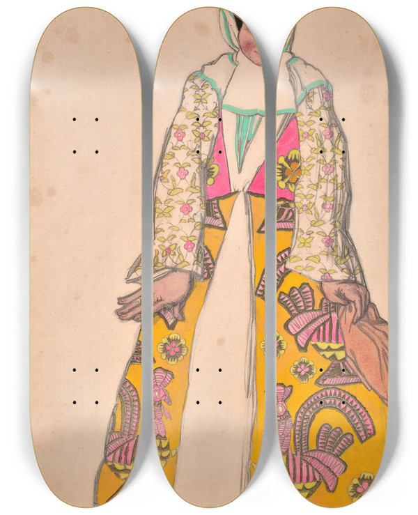 Triptych art skateboard deck of Lon Bakst Townswoman by Leon Bakst (1866-1924)